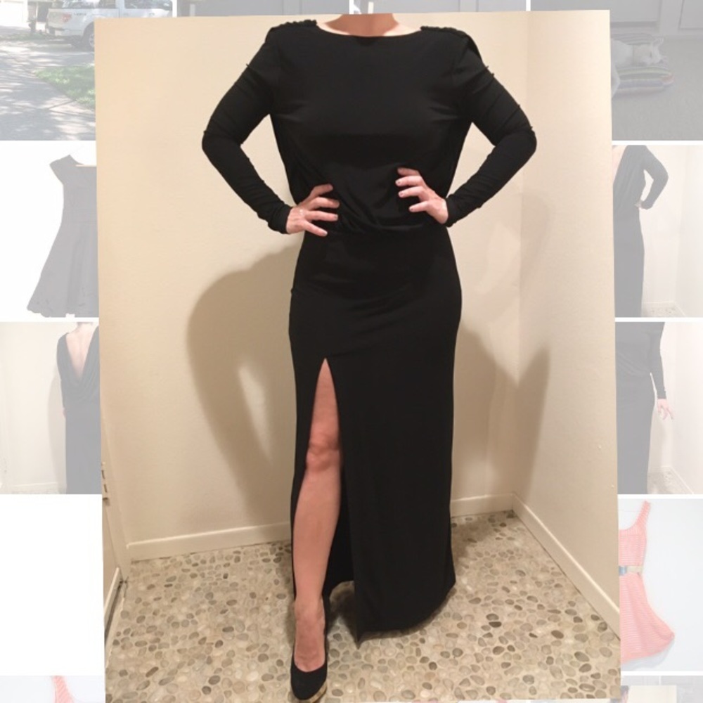 Designer black backless long dress